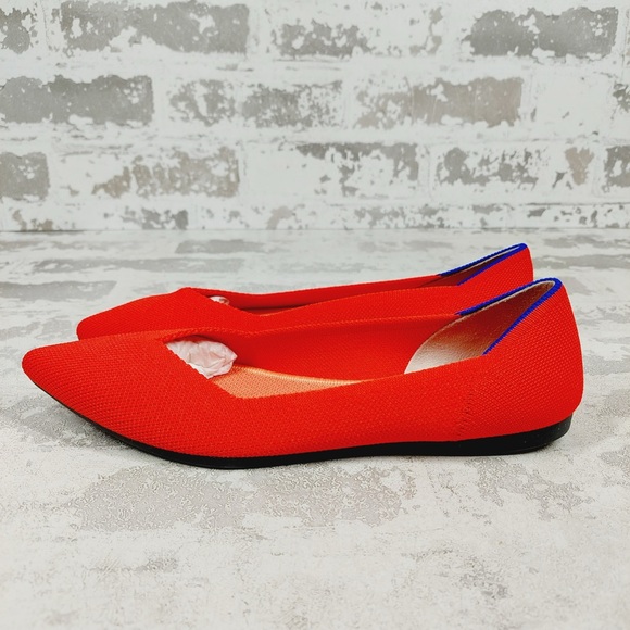 NEW Rothy's The Flat Red Knit Pointy Toe Slip On Loafers O26